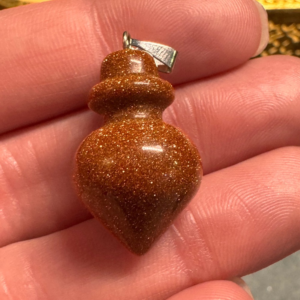 Sparkling Goldstone 1" Gemstone‎ Pendulum Pendant Silver Crystal Healing Jewelry